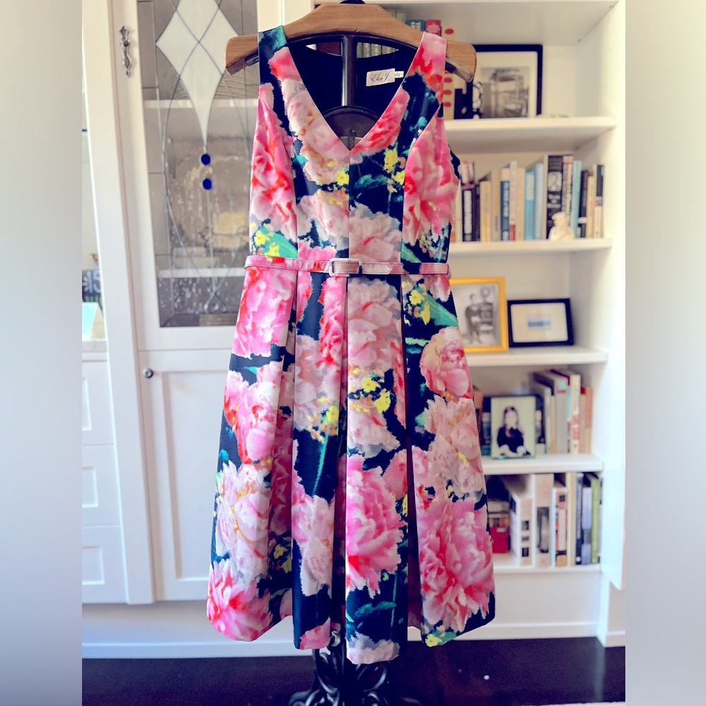 ELIZA J FLORAL FAILLE PRINT FIT & FLARE  DRESS sz 8